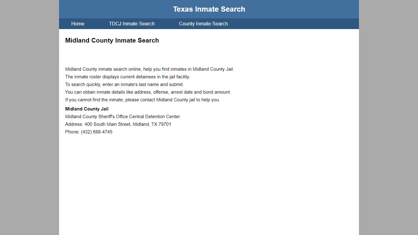 Midland County Jail Inmate Search
